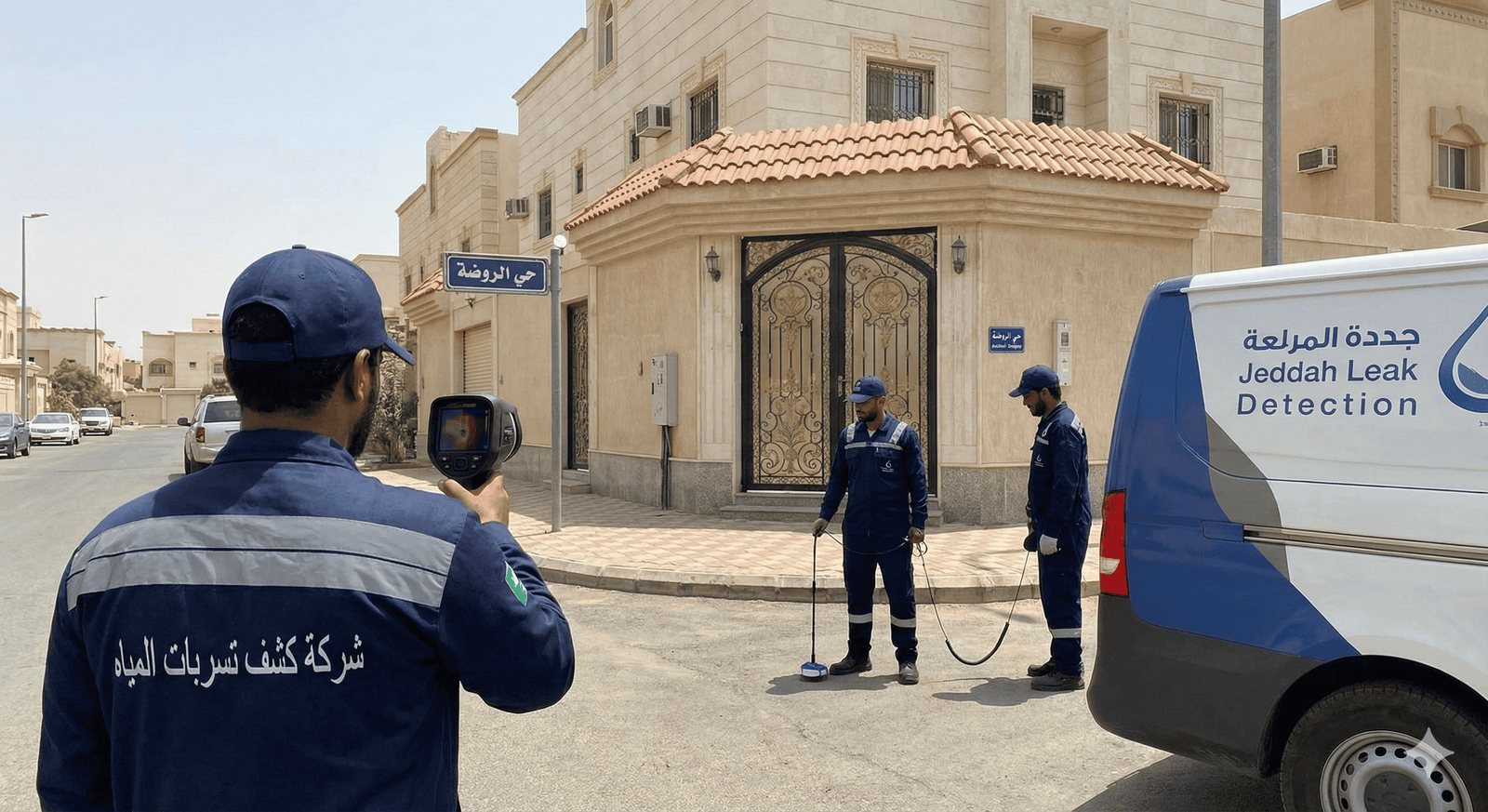 كشف تسربات المياه بجدة حي الروضة في فيلا سكنية